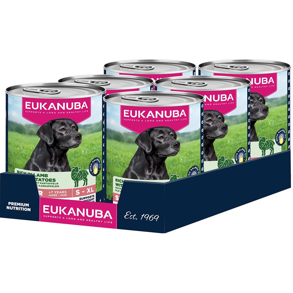 Eukanuba Senior Hundefutter Nass mit Lamm und Kartoffeln, Getreidefreies Premium Nassfutter für ältere Hunde, 6 x 400 g Dosen