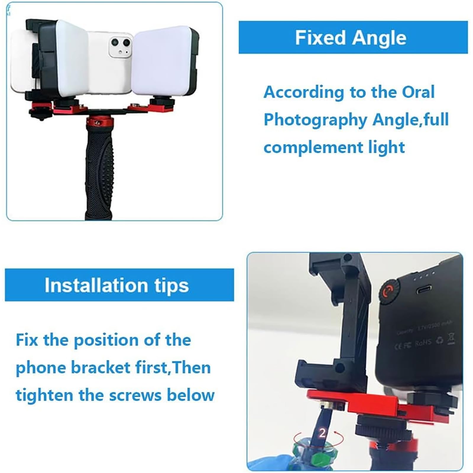 Cámara de fotografía dental con luz de relleno ajustable y soporte extraíble para imágenes orales claras en odontología clínica