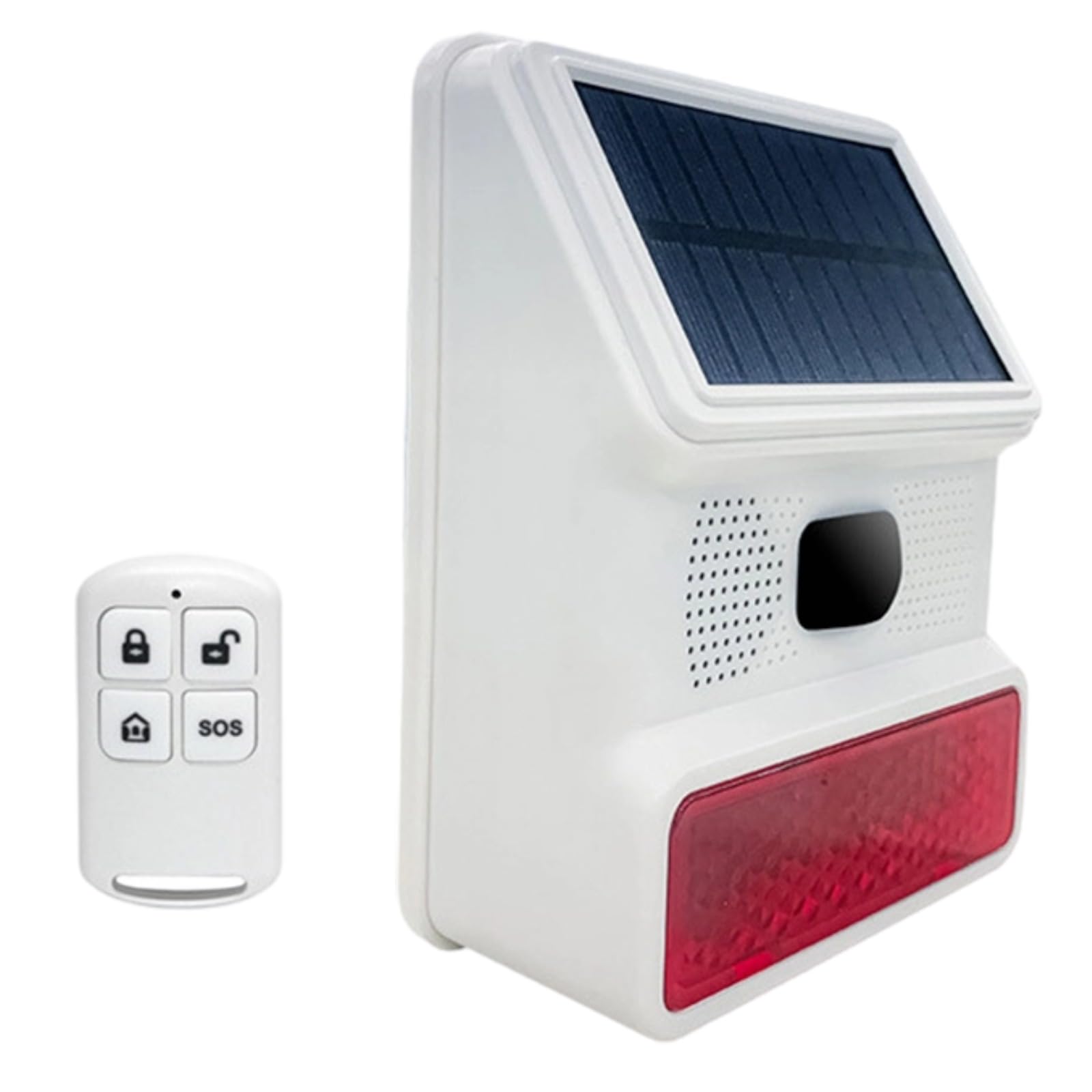 Solar-Alarm Bewegungsmelder, kabellose Outdoor-Sirene mit Sensor und Fernbedienung, Licht- und Tonsignal, 433 MHz, One-Key-SOS, IP65, für Haus und Hof, einfache Montage