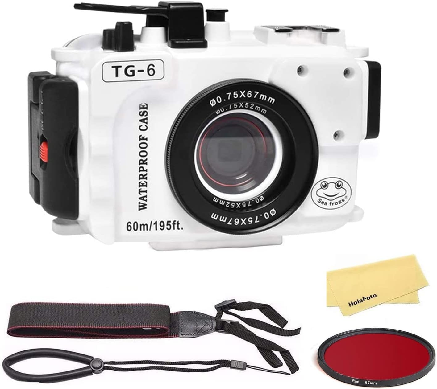 SeaFrogs [60m/195ft] Professional Underwater Camera Scuba Case Waterproof Diving Housing for Olympus Tough TG-6 tg6, w/Inbuilt Leak Detection Sensor, Vacuum Pump Interface - White