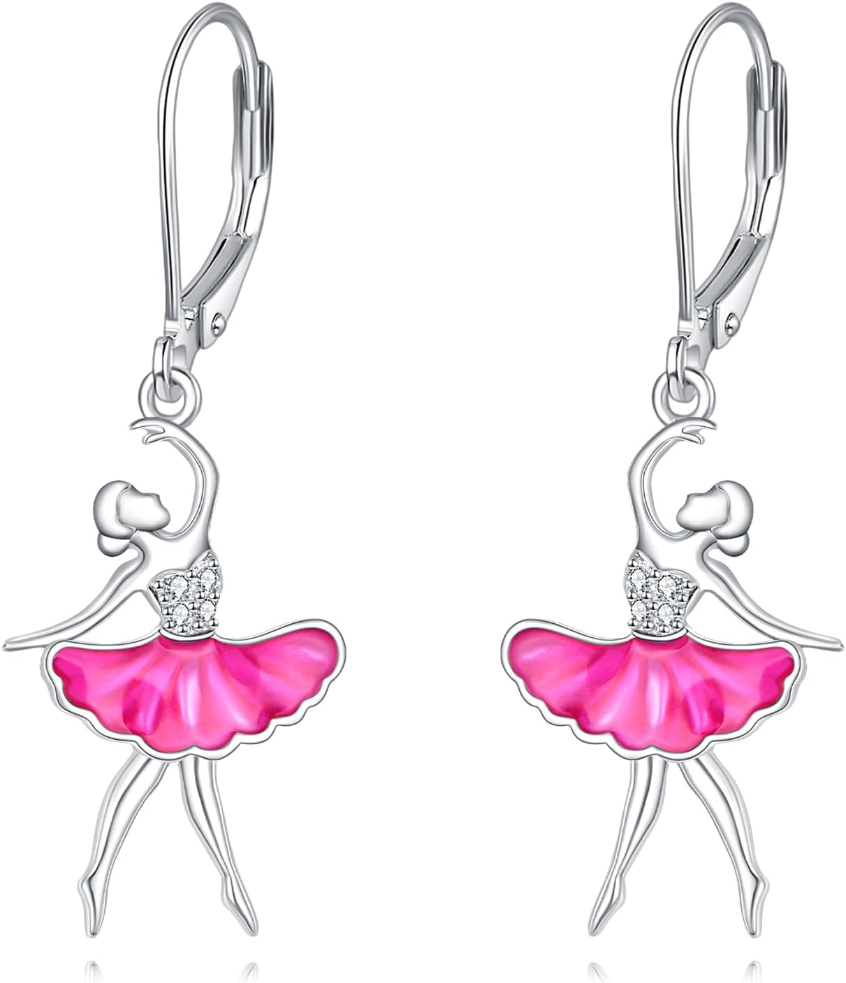 VONALA 925 Sterling Silver Ballerina Leverback Earrings Cute Ballet Dangle Drop Jewelry Gifts for Women