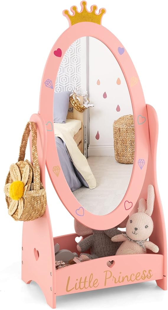 COSTWAY Free Standing Full Length Mirror for Kids, 360° Rotating Child