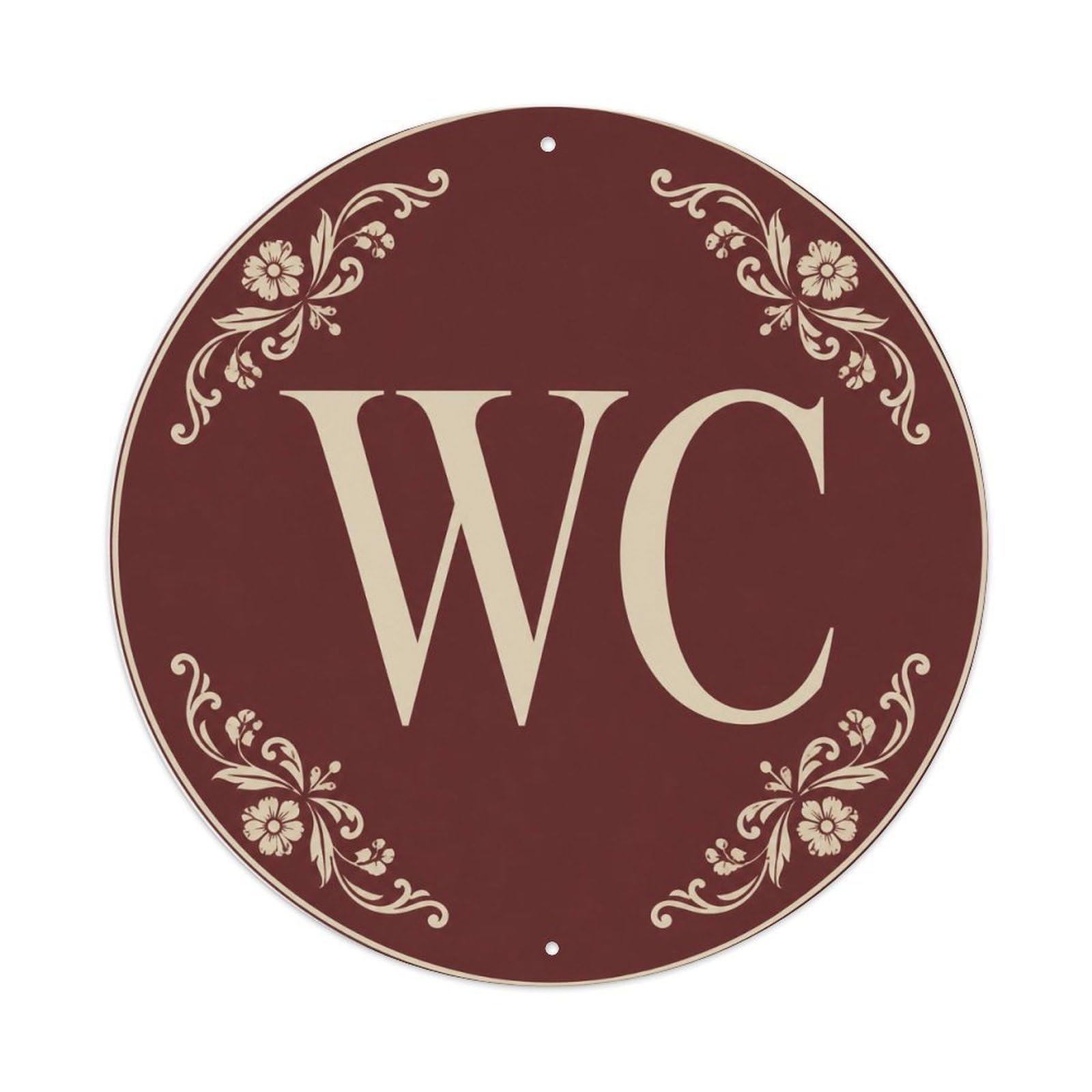WC Red Brown Restroom Notice Vintage Floral Crest Badge Metal Tin Sign