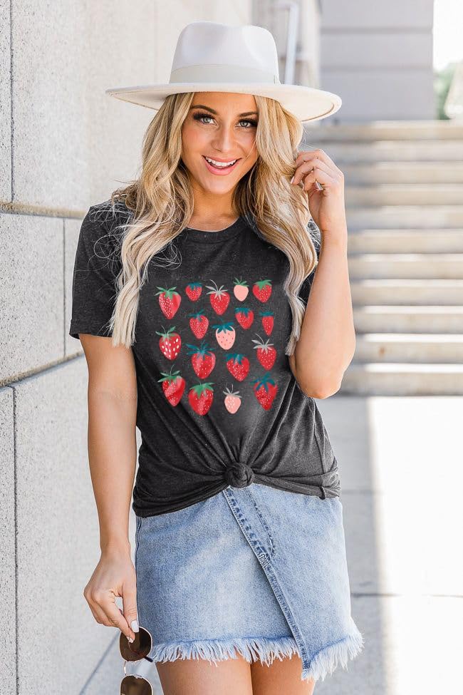 JINTING Strawberry Shirt for Women Cute Pink Graphic Tee Girls Fruit Lovers Shirts Garden Casual Summer Tee Tops - Image 4