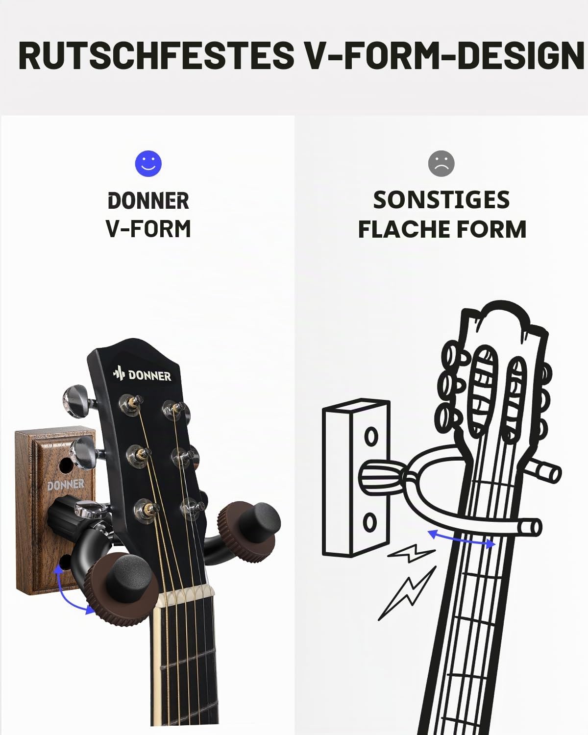 Donner Gitarrenwandhalter, Schwarznuss Gitarren Wandhalterung Gitarrenhalterung Gitarrenhalter Wand Für Gitarre, Bass, Ukulele, Banjo, Mandoline (6 Stück)