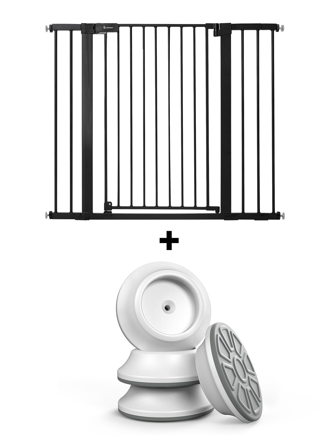 COMOMY 36" Extra Tall Baby Gate Bundle with 4 Pack Wall Protectors - Fits Openings 29.5" to 46" Wide, Auto Close Dog Gate for Stairs & Doorways with Pressure-Mounted Wall Guard Kit