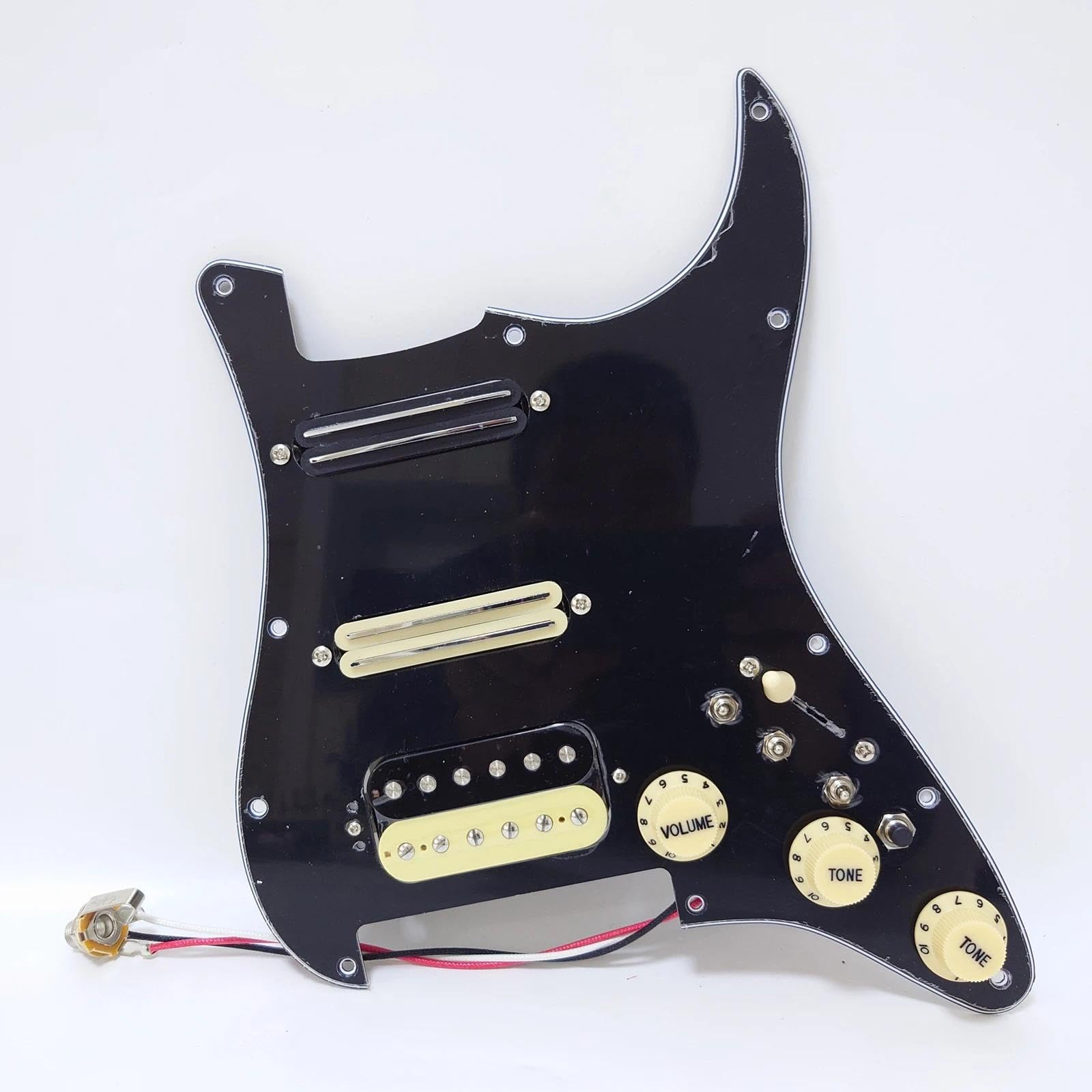 Juego de golpeador precableado para guitarra, bobina Splittin SSH Alnico 5 pastillas Humbucker para Fender USA/México Stratocaster piezas de repuesto (negro)