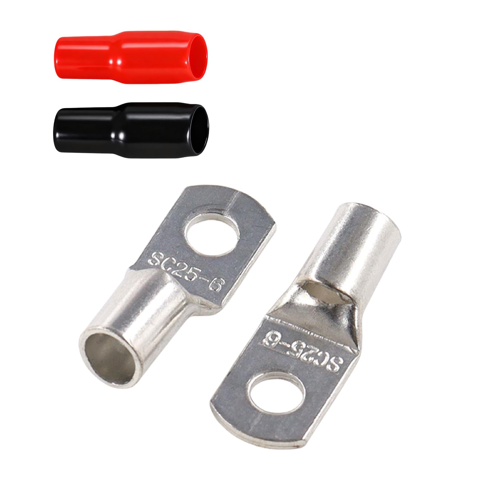 Joyelec Sc25-6H 15Set Sc25-6 Tinned Copper 25Mm² Cable Lugs M6 Battery Sc Bolt Hole Ring Crimp Terminals Connectors For Electric, Auto, Boat, Car,Battery Cable Ends Lugs, With Insulating Covers