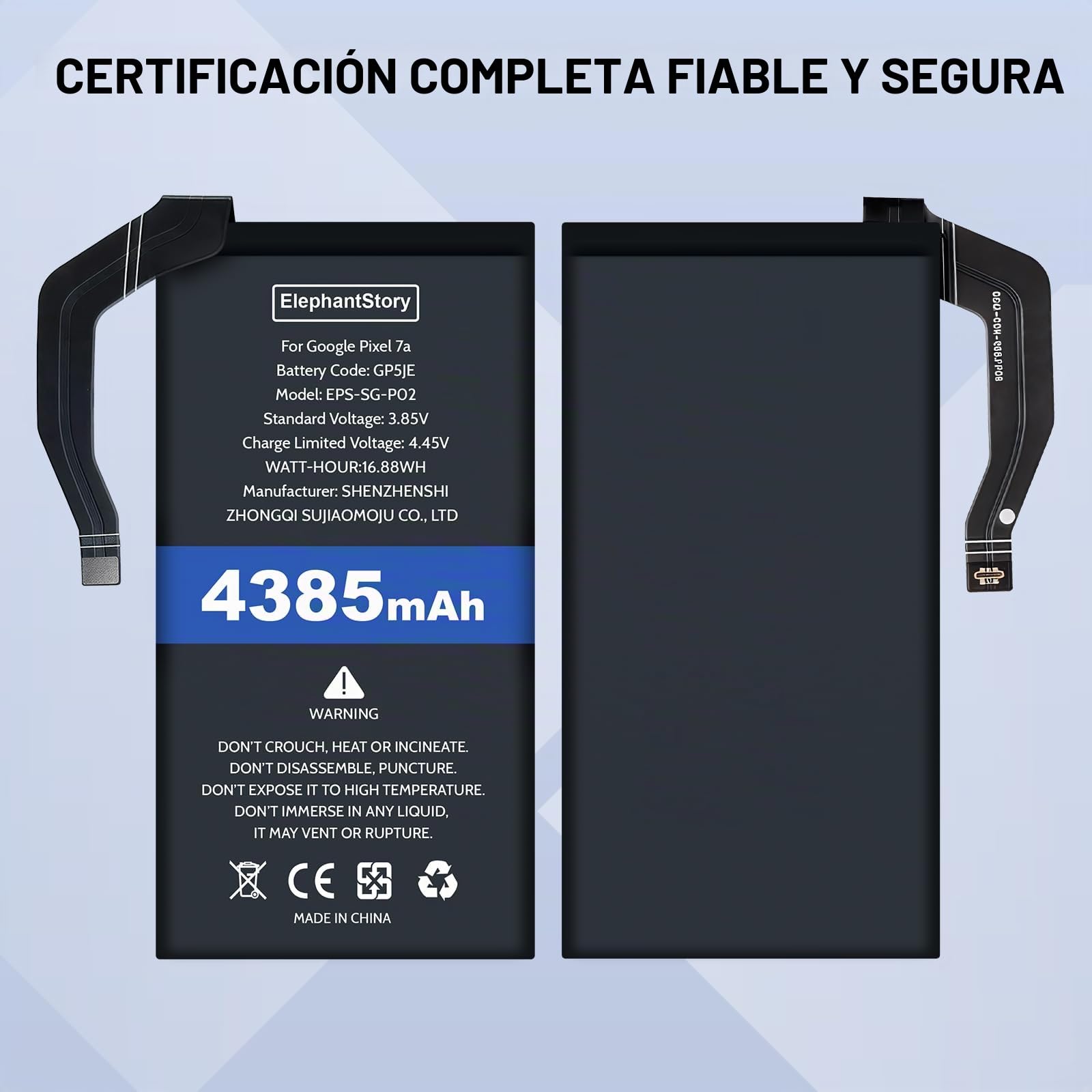 ElephantStory GP5JE Batería para Google Pixel 7A, 4385mAh Alta Capacidad Baterias de Polímero de Litio Compatible con Modelo GWKK3 GHL1X G0DZQ G82U8, Kits de Herramientas de Reparación Completa Dentro