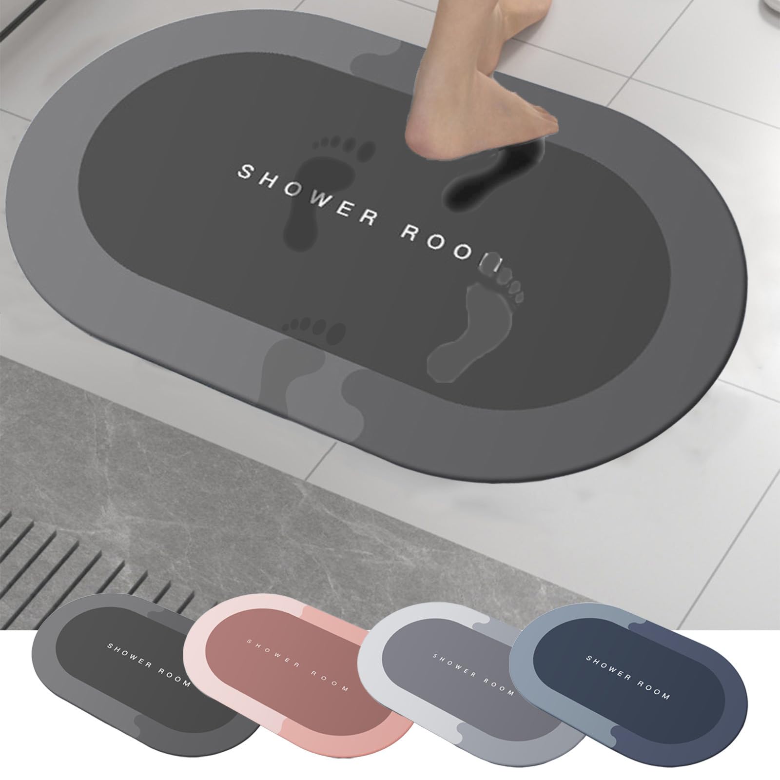 Diatomaceous Bath Rug, Bath Rug with Super Absorbent Quick Dry, Non Slip Washable Diatomaceous Earth Bath Mat for Bathtub Shower Room Home, New Exquisite Luxury Bath Decoration,16x24in (Black)