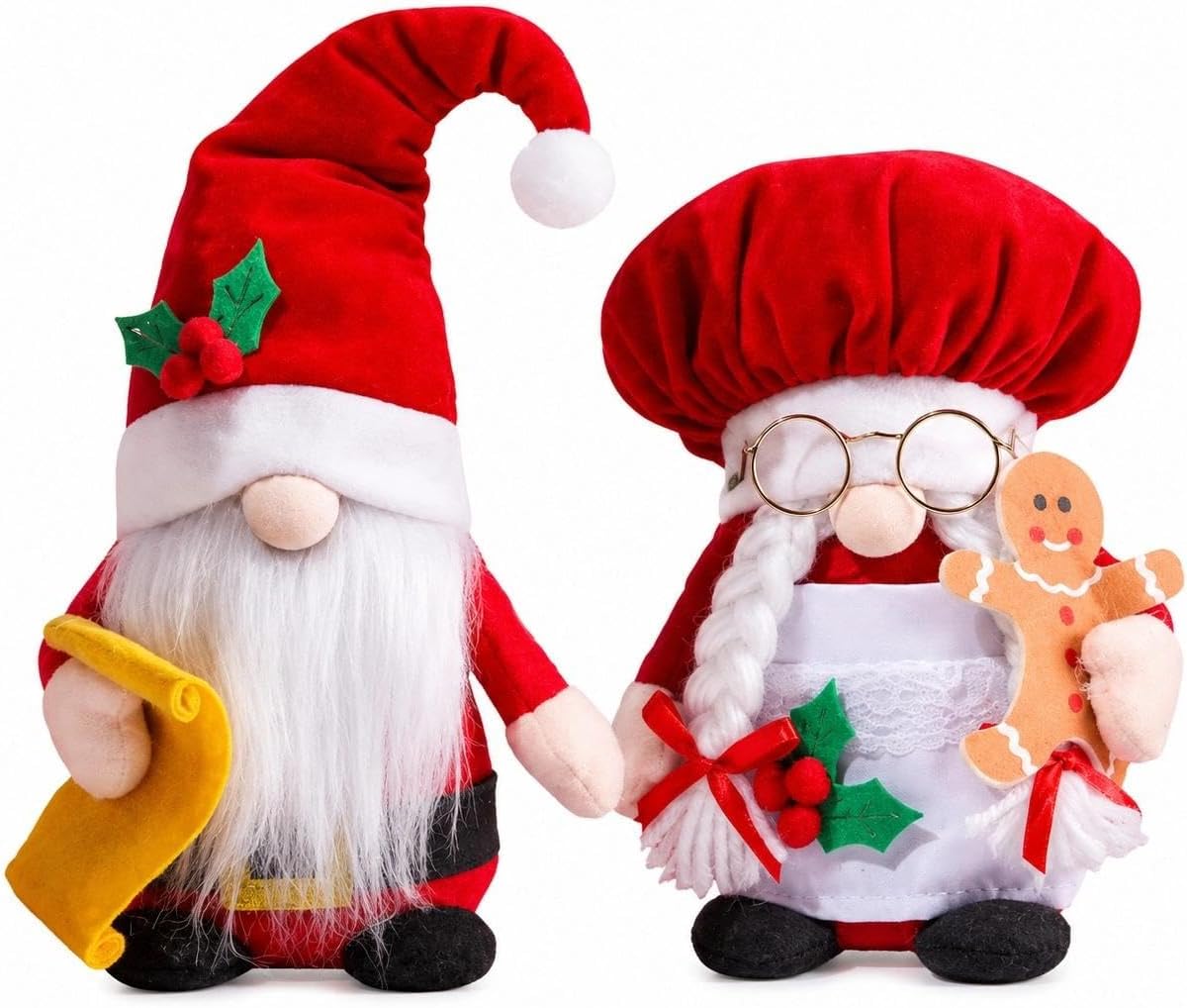 LUOZZY 2Pcs Christmas Gnome Handmade Swedish Tomte Plush Elf Couple Doll Gnome Ornaments Tray Desktop Decor for Xmas Party Supplies