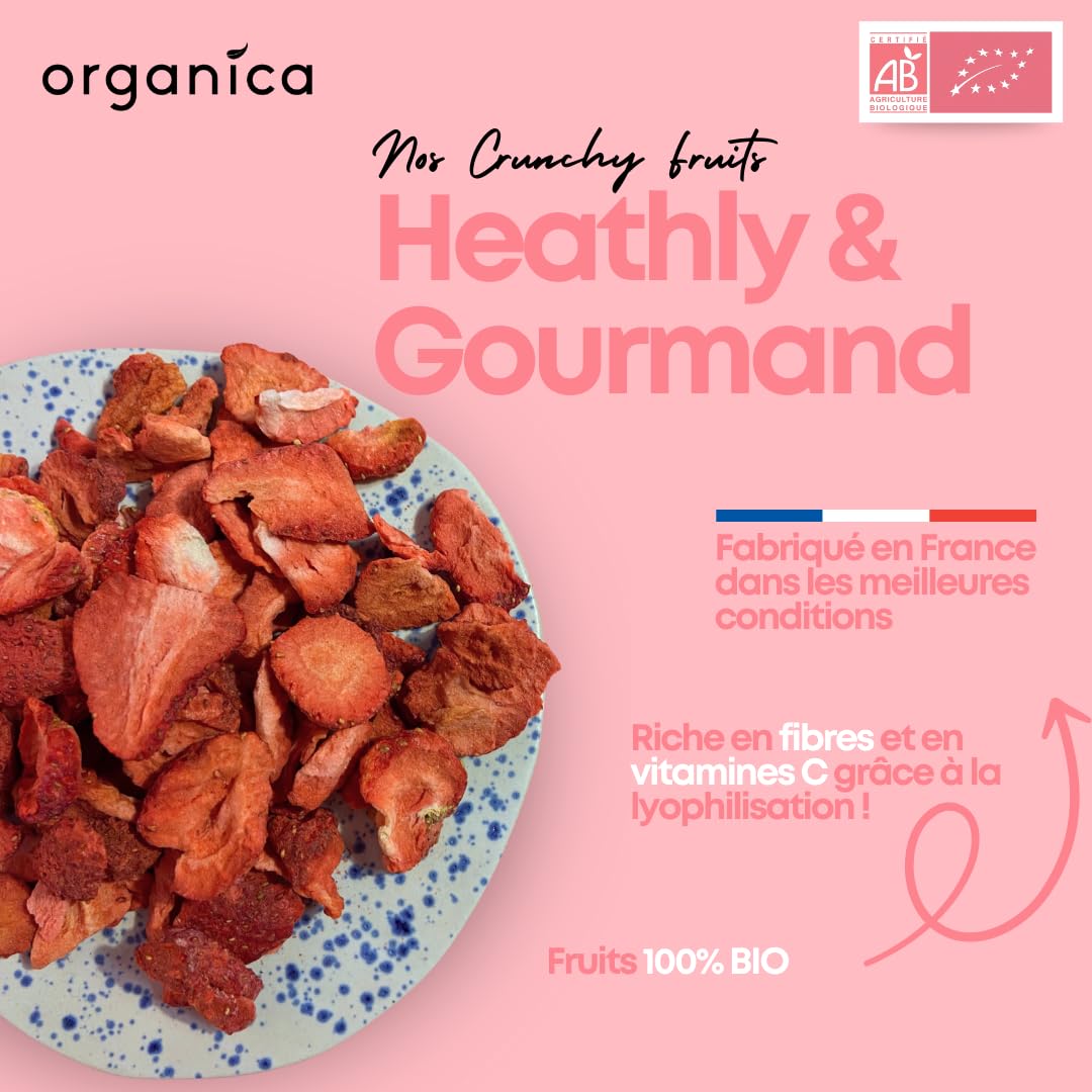 Organica Food Crunchy Mangues lyophilisées Bio 100% fruit – 5 sachets – Fruits lyophilisés snack croustillant vegan sans sucres ajoutés