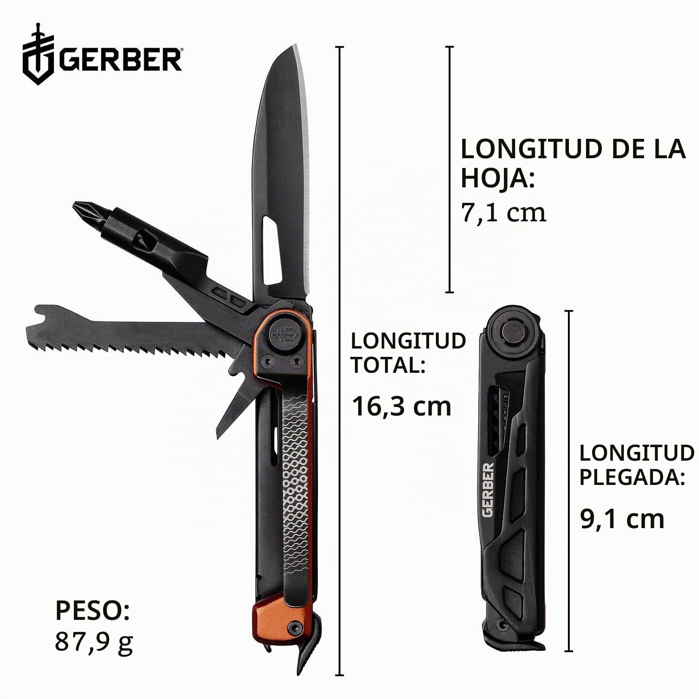 Gerber Navaja con 8 funciones, multiherramienta con hoja lisa