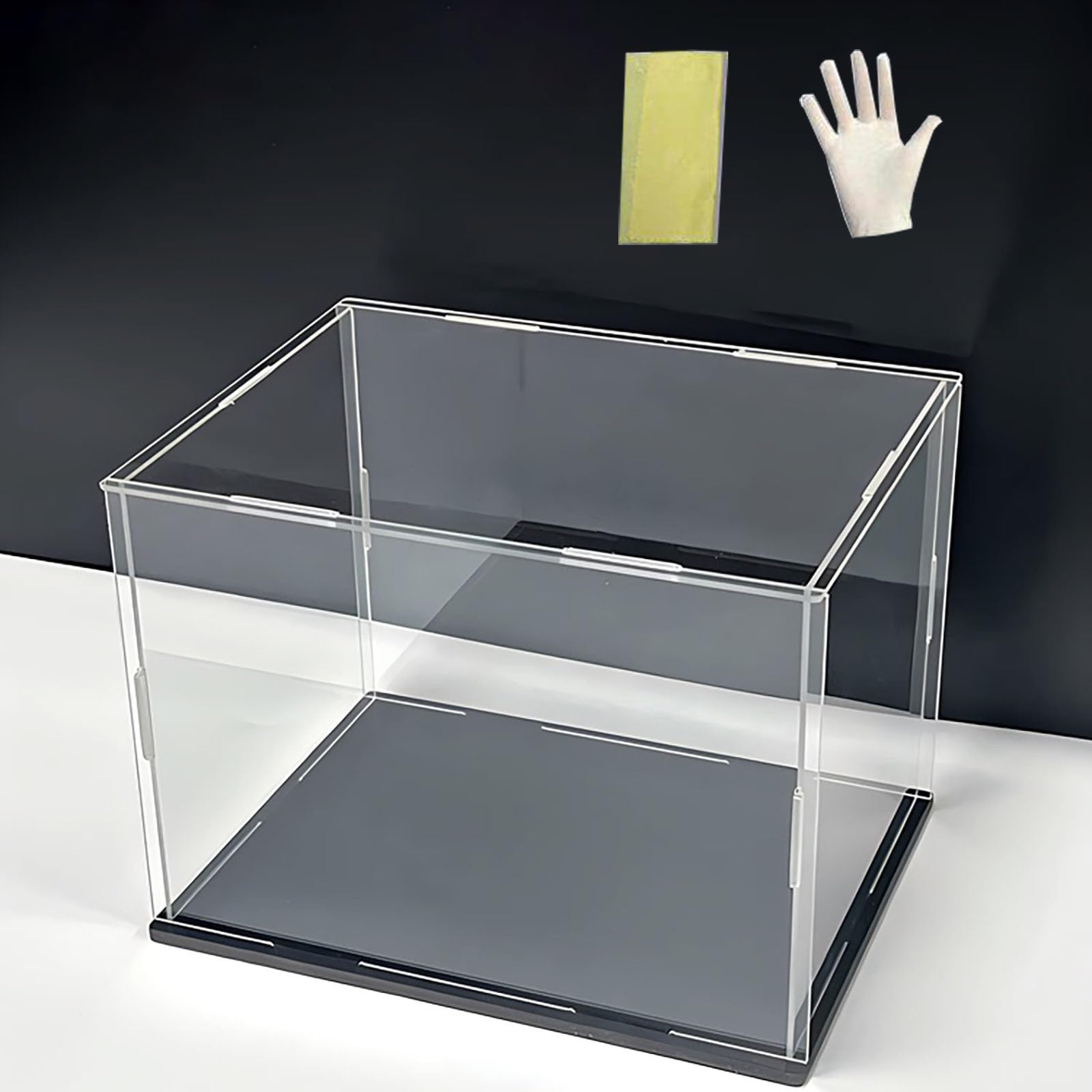 Rectangle Acrylic Display Case Stand for Collectibles, High Transparency Storage Cabinet, Dustproof Protection Showcase Stand(Black Base,45x45x45cm)