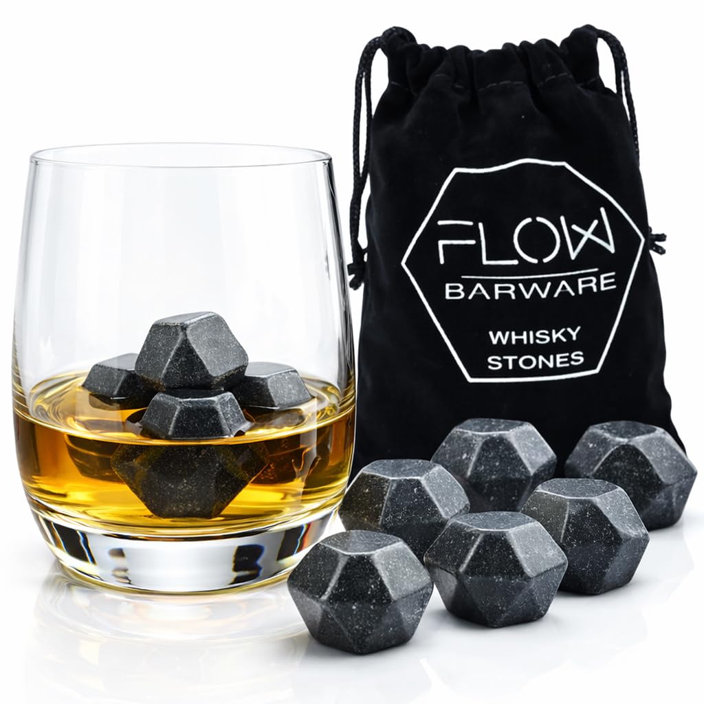 Whiskey Stones | Polished Diamond Shaped Whisky Cubes | 9x Whiskey Stones Gift Set For Men Dad, Fathers Day | Keep Rum & Single Malt Chilled & Undiluted With These Cooling Whisky Rocks