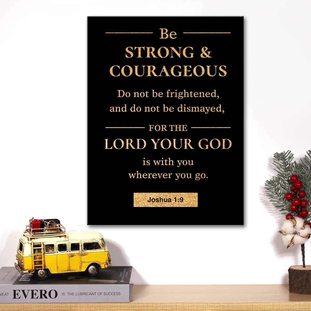 Christian Gold Foil Canvas Wall Art Motivational Be Strong and Courageous Joshua 1:9 Print Framed Canvas Painting Artwork Home Decor Gifts 12x15 Inch - Image 5