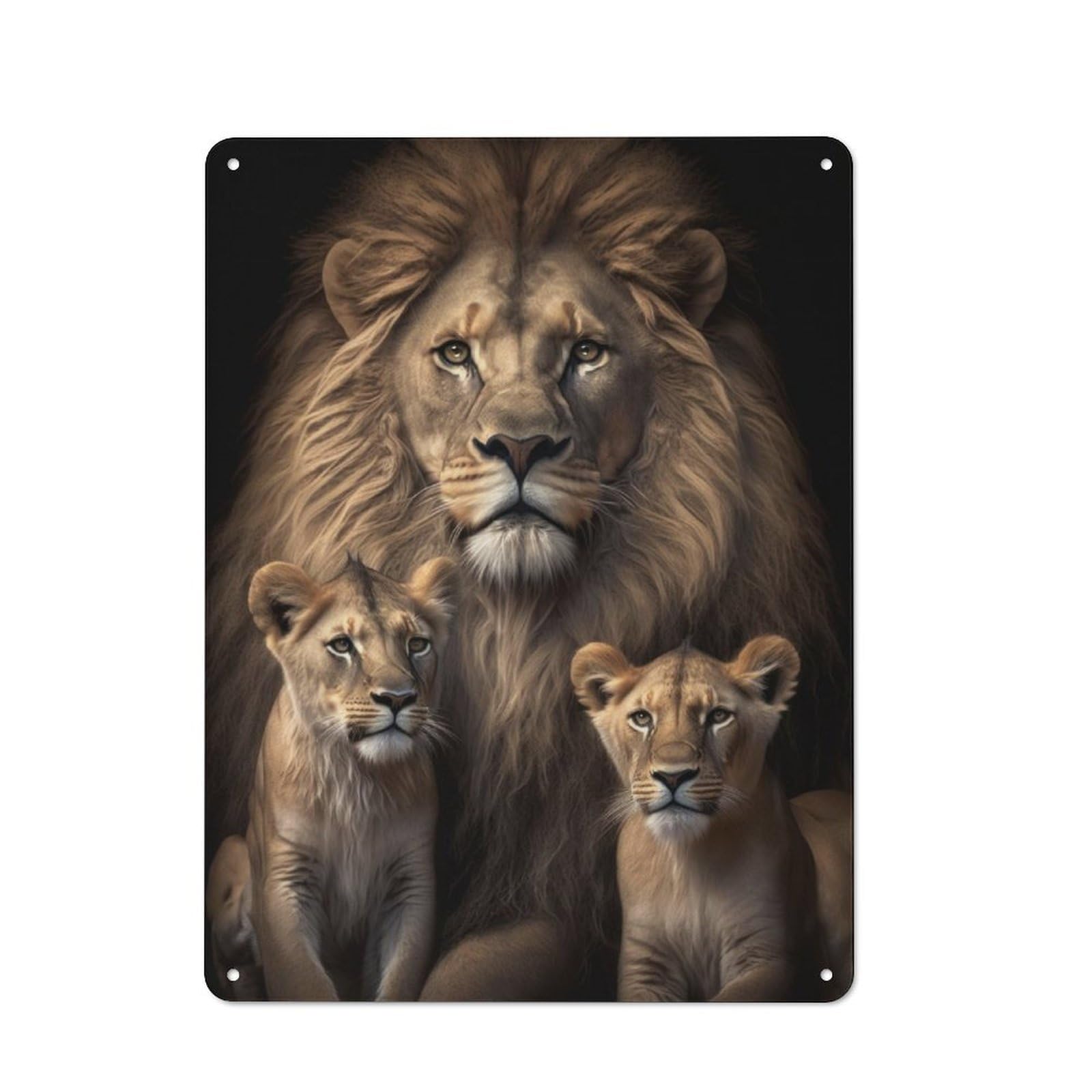 Junmoney Lions Portrait On Dark Tin Wall Plaque 40X30cm With For Café Or Home Bar, For Themed Room Decoration, For Living Room And Hallway Decor