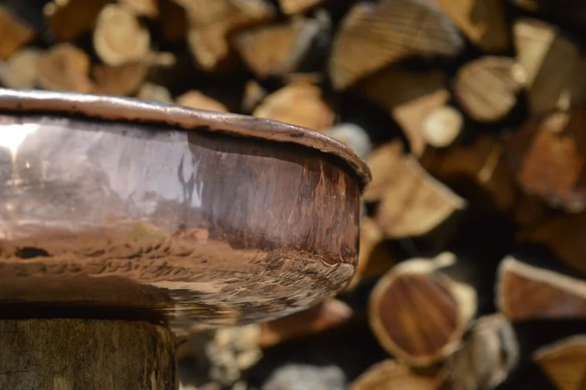 Pentola da Forno Rotonda in Rame, Stagnata all'Interno, Fatta a Mano, Pirofila Tradizionale con Manici ad Anello, per Cottura Professionale (30 cm)
