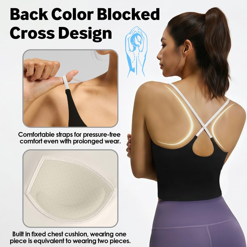 Camiseta de tirantes deportiva para mujer con sujetador integrado, camiseta de tirantes para yoga, sin mangas, ligera, camiseta deportiva para verano, gimnasio, entrenamiento