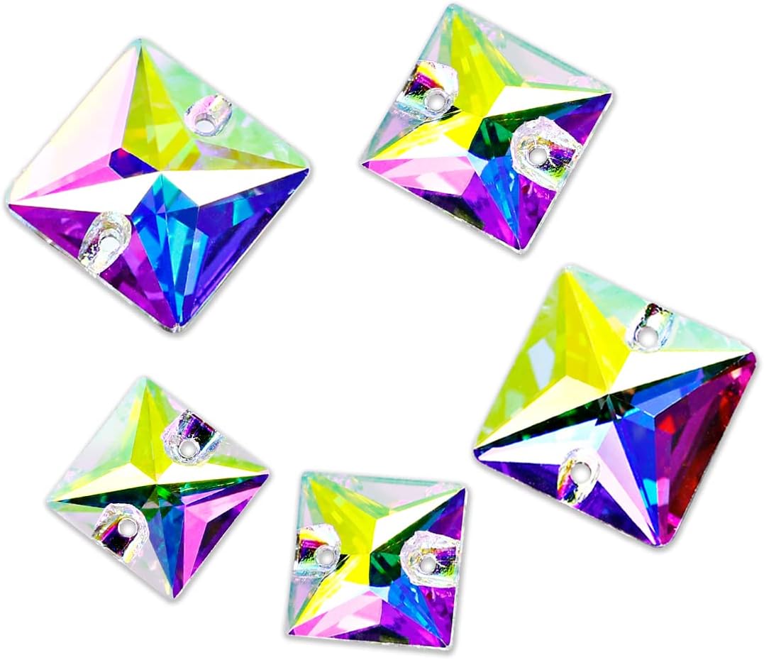 Dongzhou Crystal AB Sew On Rhinestones, Leaf Shapes Flat Back Rhinestone Sewing Beads with 2 Holes for Clothes, Dress,Crafts, Shoes, DIY Decorations