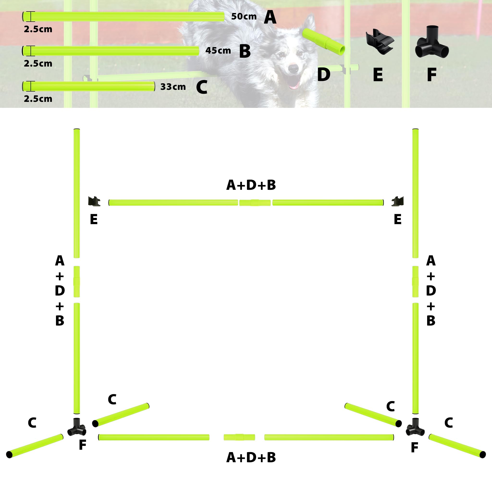 FIVMEN 4 x Agility zestaw drążków do slalomu dla psów, zestaw treningowy z regulacją wysokości, zestaw przeszkód z tworzywa sztucznego, hobby, z torbą transportową, do treningu psów, zielony
