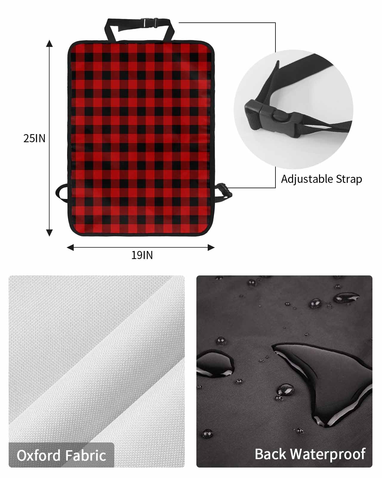 T&H XHome Car Seat Protector, 2 Pack Kick Mats Back Seat Protector Classical Red Black Buffalo Plaid Waterproof Backseat Cover for Kids Universal Fit Automotive Interior Protectors