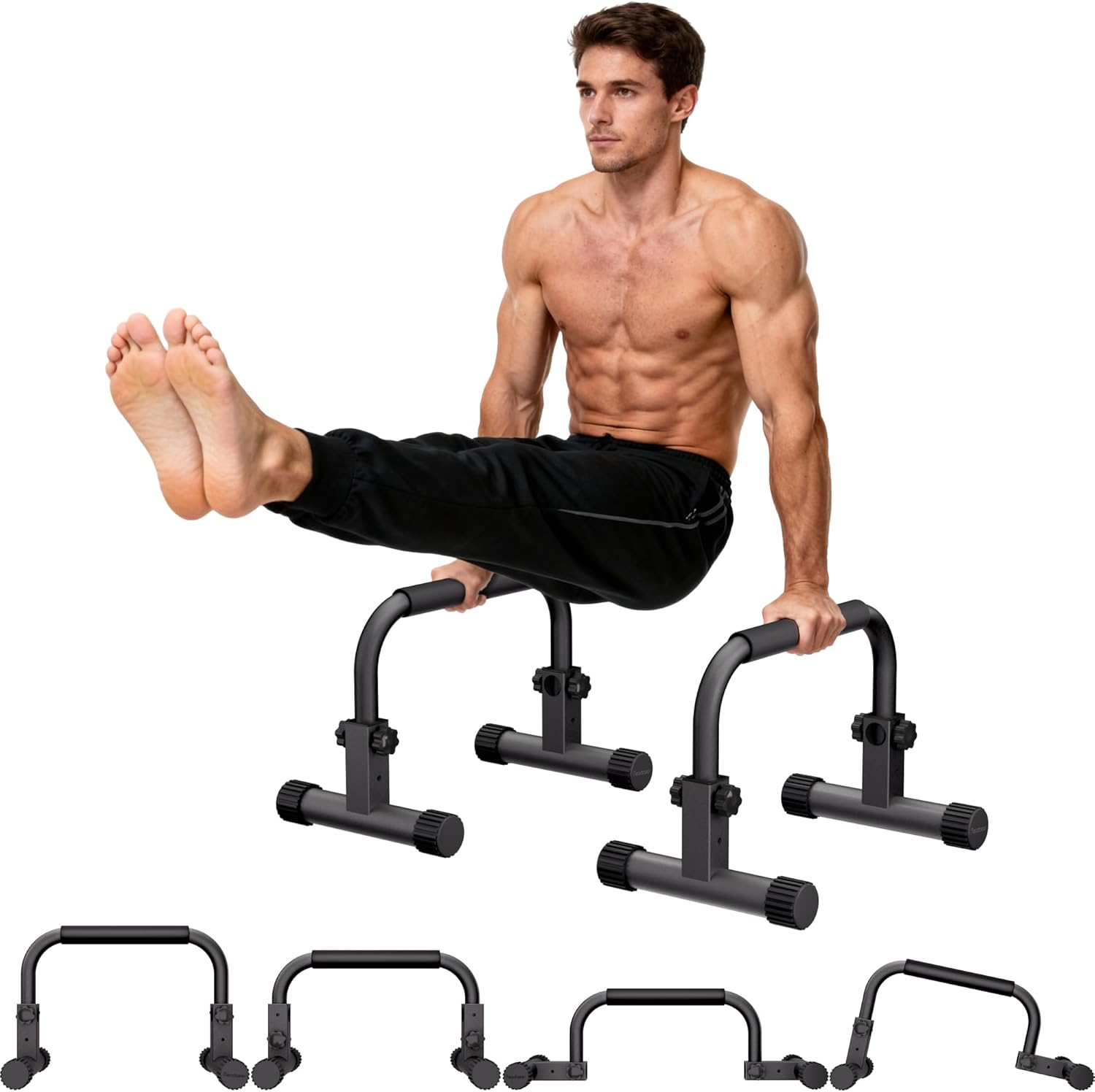 READAEER Adjustable Push Up Bar, High Strength Non-Slip Parallettes Bars & Dip Bars With Foam Handles,Heavy-Duty Calisthenics Parallel Bars for L-Sit, Dips, Home Gym Strength Training Workout