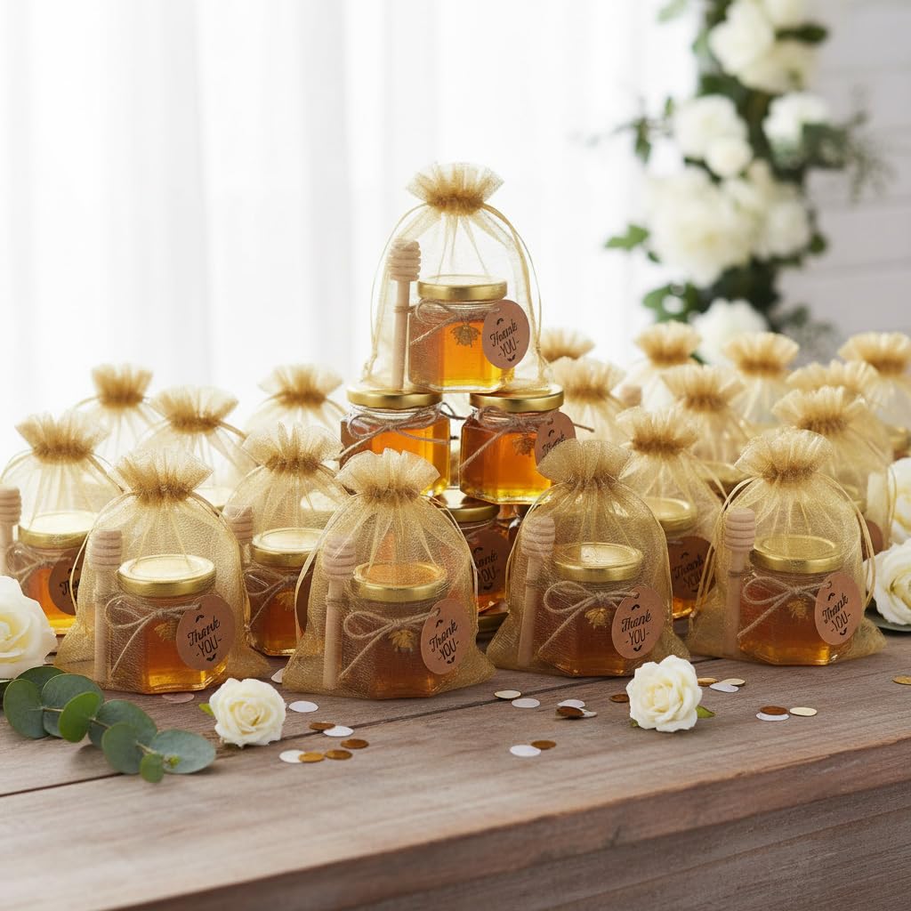 Buy Adabocute Rustic Chic Honey Jar - 15 Pack Mini Hexagonal Glass