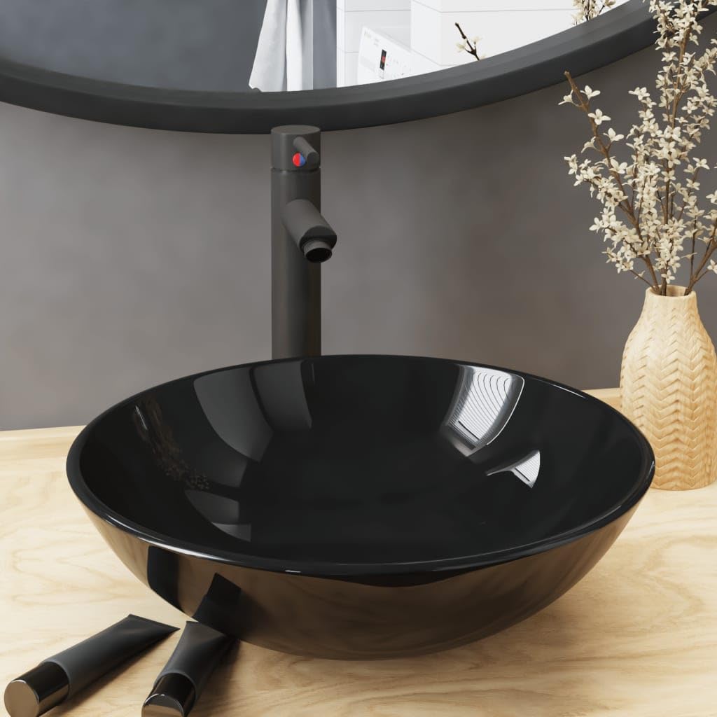 Badezimmer Waschbecken mit Wasserhahn Ablaufgarnitur Schwarz,Heimwerkerbedarf,Sanitärbedarf,Sanitärkeramik & Armaturen,Waschbecken & Spülen,Badezimmer-Waschbecken,Schwarz,8.08 kg-3098452
