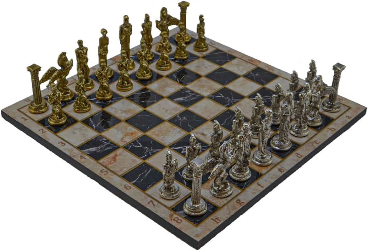 Metal Chess Sets for Adult Medium Mythologic Pegasus Figures,Handmade Pieces and Different Design Wooden Chess Board (Bej)
