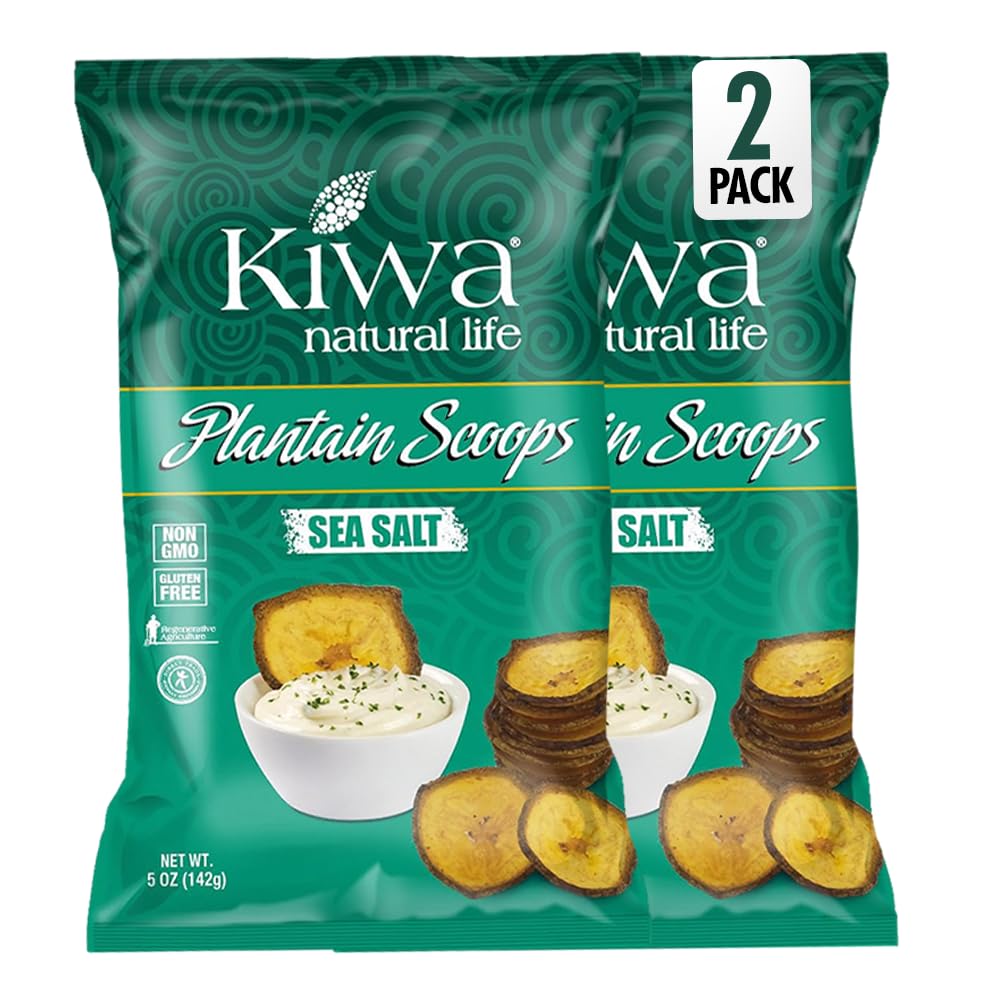 KIWA Plantain Scoops - Healthy Veggie Chips - Vegetable Snacks for Kids & Adults - Deliciously Crunchy Kettle-Cooked Chips - Gluten-Free & Non-GMO (2 Individual Snacks Pack)