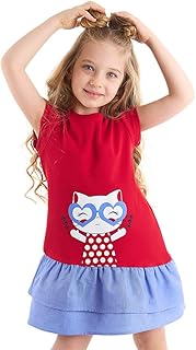 Denokids Kedi Fırfırlı Kırmızı Kız Çocuk Elbise