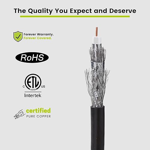 Miniatura 4 de trueCABLE RG6 - Coaxial de protección cuádruple para exteriores, 500 pies, negro, clasificación de entierro directo (CMX), cable coaxial conductor