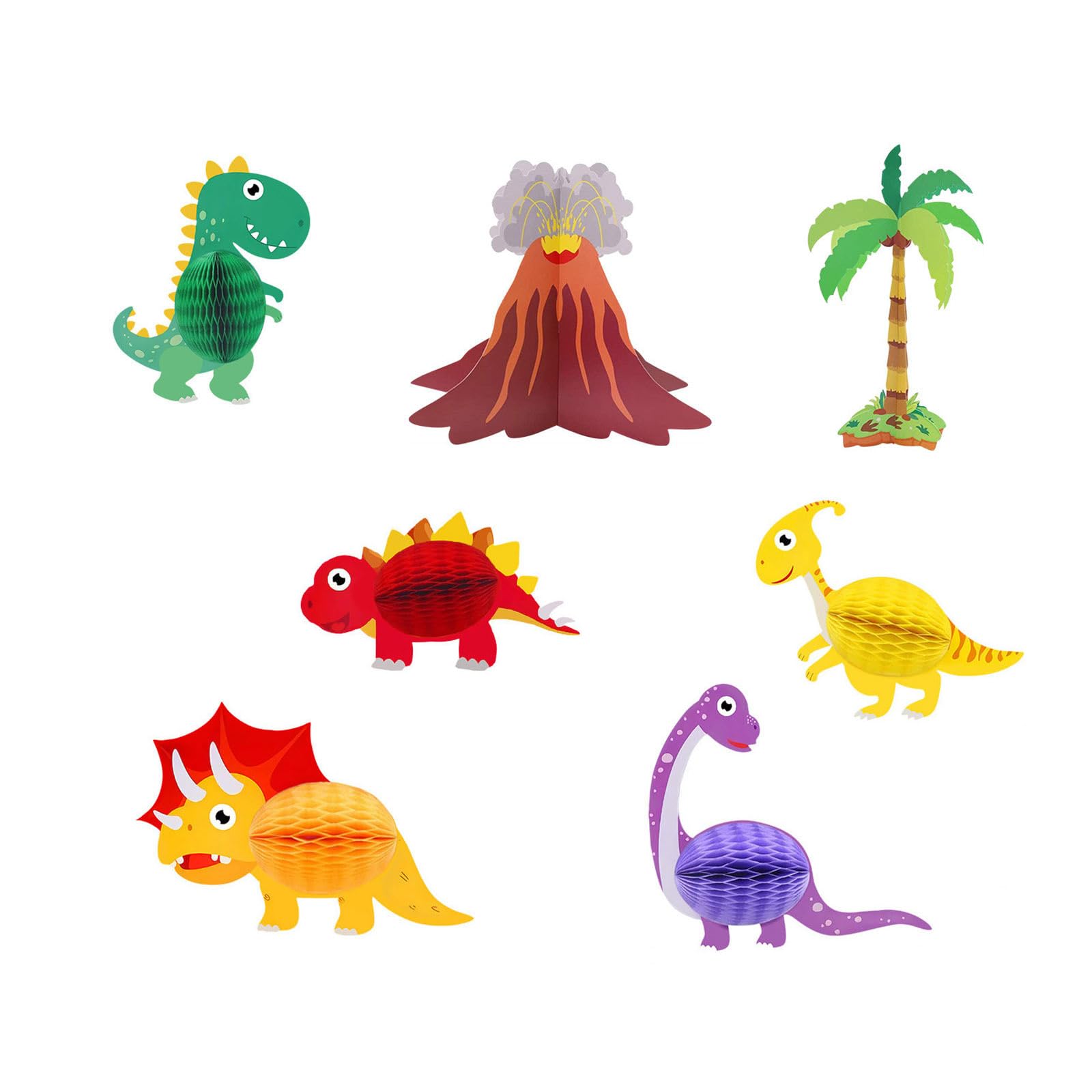 Tfaoys Multicolor 7Pieces Cartoon Dinosaur Table Decoration Birthday Party Centerpieces For Themed Birthday And Baby Showers Celebration Kids Party Supplies