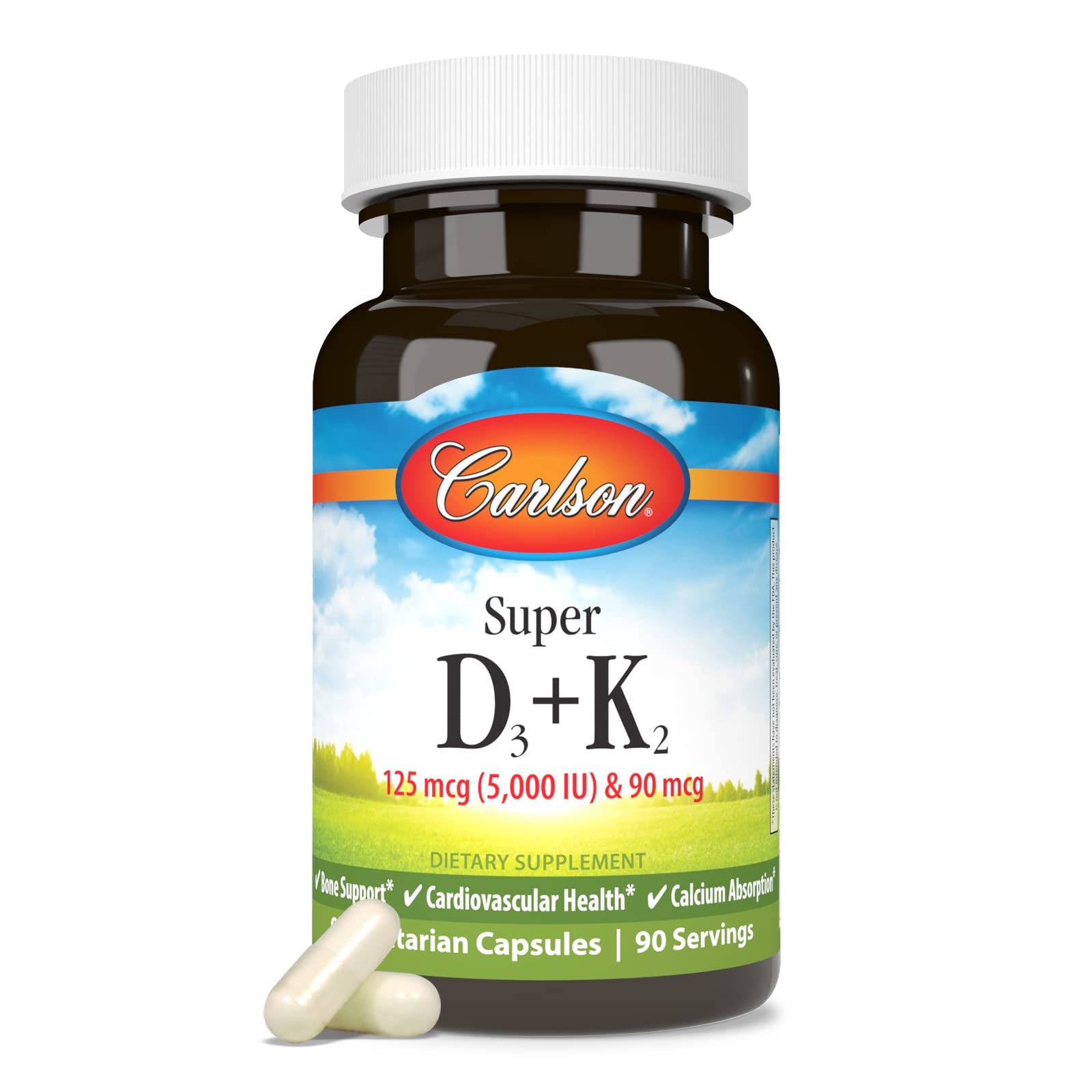 Amazon.com: Carlson - Super D3 + K2, 125 mcg (5000 IU) Vitamin D3