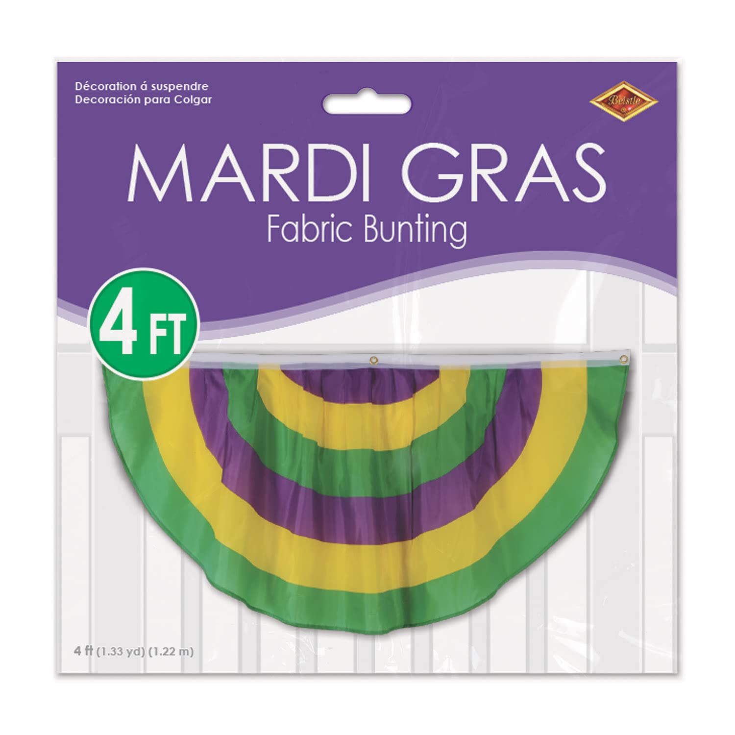 Beistle 54991-GGP Mardi Gras - Banderines de tela de poliéster para uso en interiores y exteriores, telón de fondo de fotos, decoración de flotadores, verde/amarillo/morado