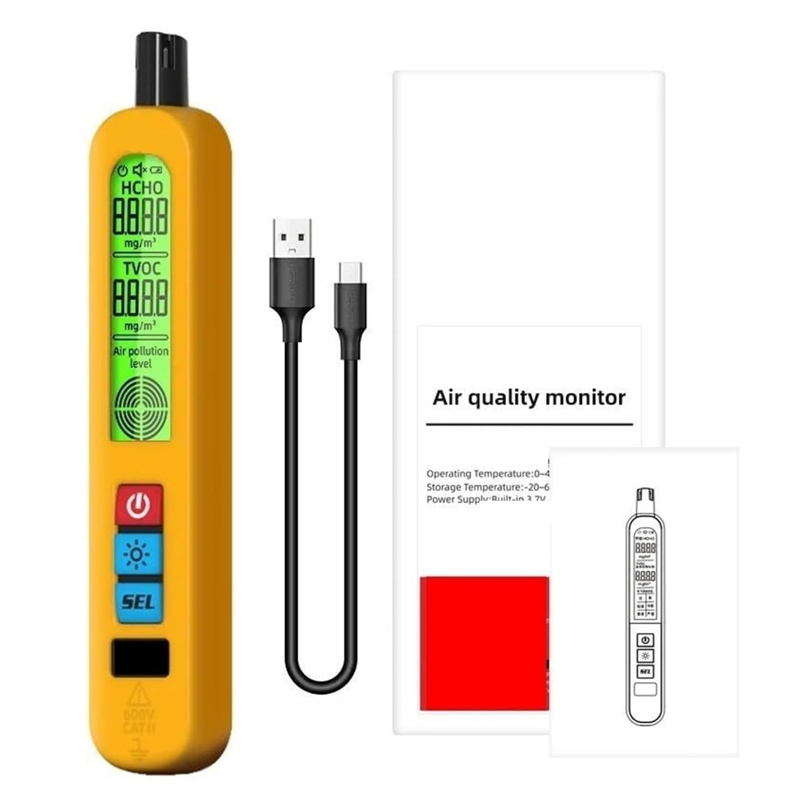 monitor di co2, Rilevatore Di Qualità 'Aria Allarme Automatico Formaldeide Display LCD Portatile Ricabile per casa, ufficio, auto