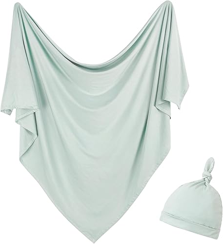 Miniatura 75 de Conjunto de manta para recién nacido con sombrero, conjunto de manta para bebé, manta de recepción de hospital para niñas y niños (azul bebé) Azul