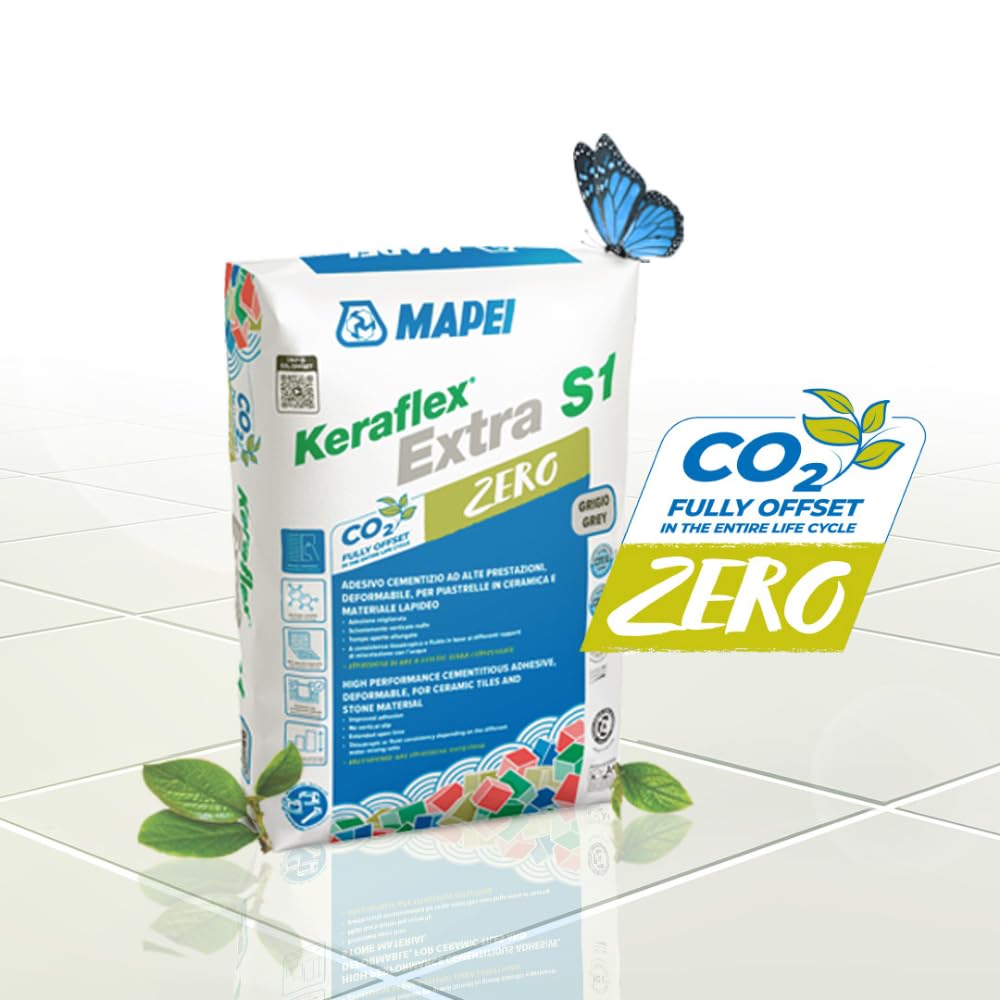 Mapei Keraflex Extra S1 Zero Adesivo Cementizio per Piastrelle, Grigio, Alta Prestazione, Bassa Polverosità, Sacco 25 Kg