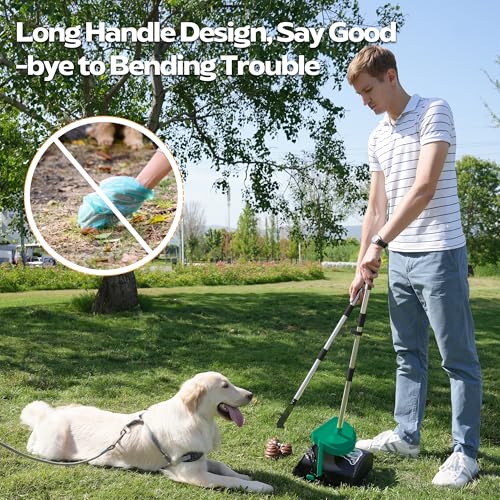 Image of UPSKY 33.4 inch Dog Pooper Scooper Swivel Bin & Rake Kit with 100 Waste Bags | Long Handle Heavy Duty Pet Poop, Stainless Steel, Easy to Install, Odor-proof Lid for All Dog Sizes-Yard /Lawn /Outdoor Use