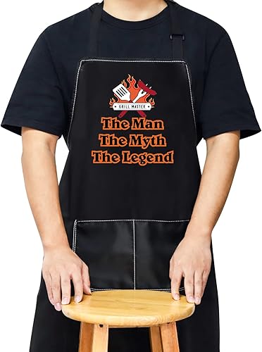 Miniatura 1 de WZMPA Grill Master The Man The Myth The Legend Delantal divertido para ahumar barbacoa regalo delantal ajustable con bolsillo para papá y marido