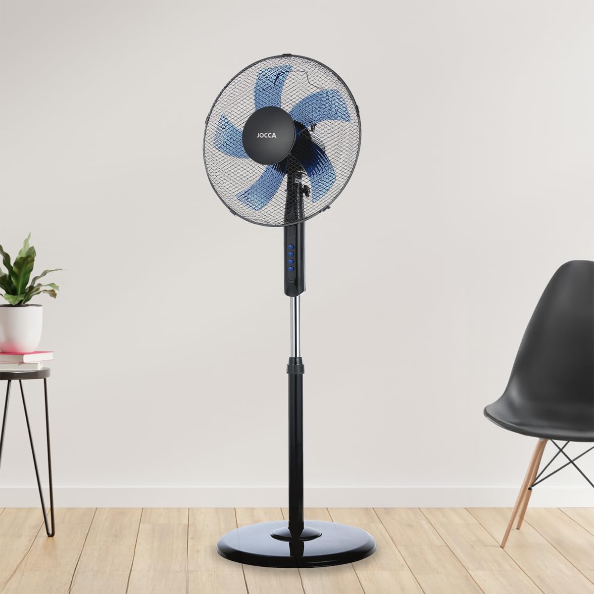 Jocca Staande ventilator, 40 W, 3 snelheden, kantelbare kop, 90 graden, diameter 40 cm, verstelbare hoogte, 3 vleugels, stil