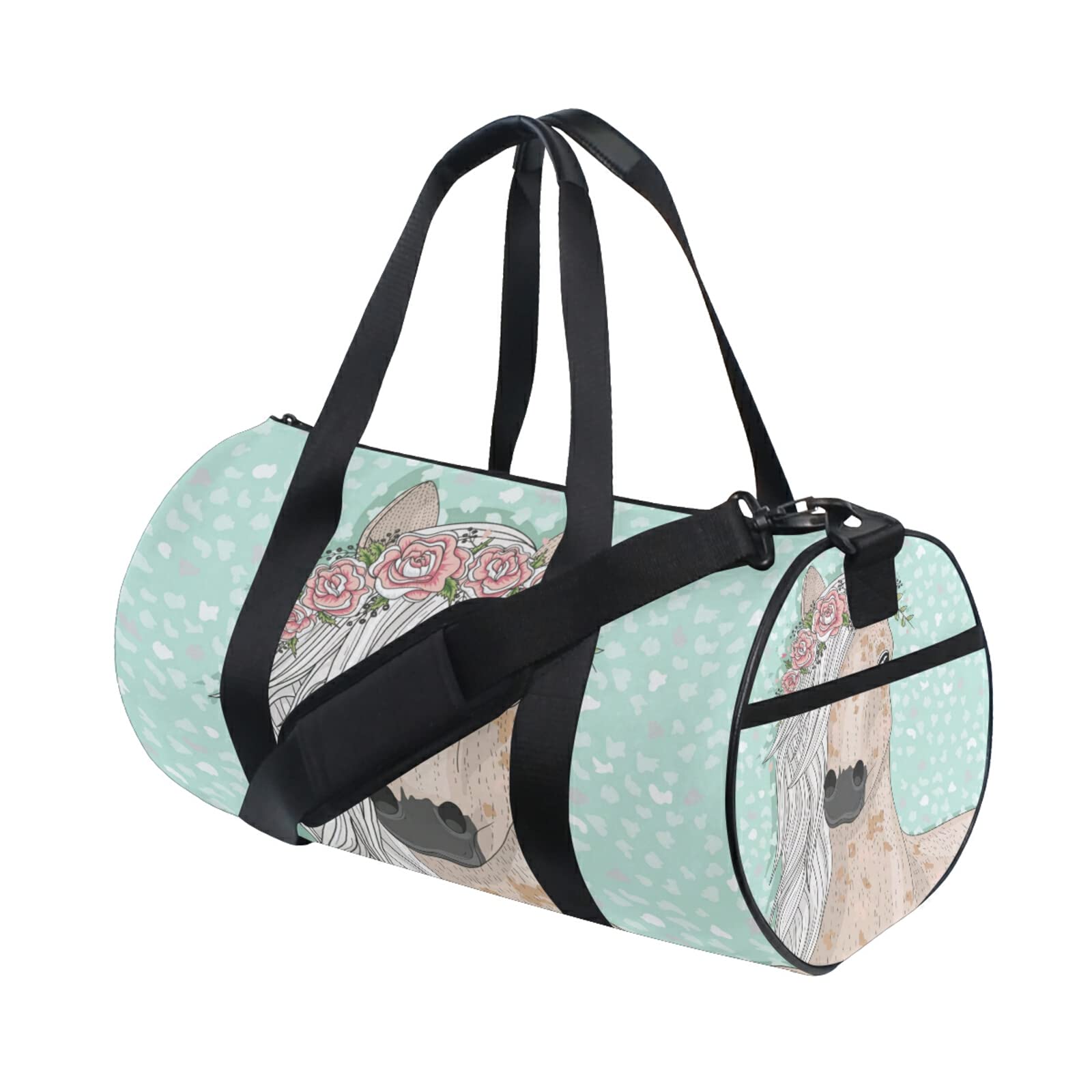 Flower Horse Duffel Bag,Canvas Travel Bag for Gym Sports and Overnight