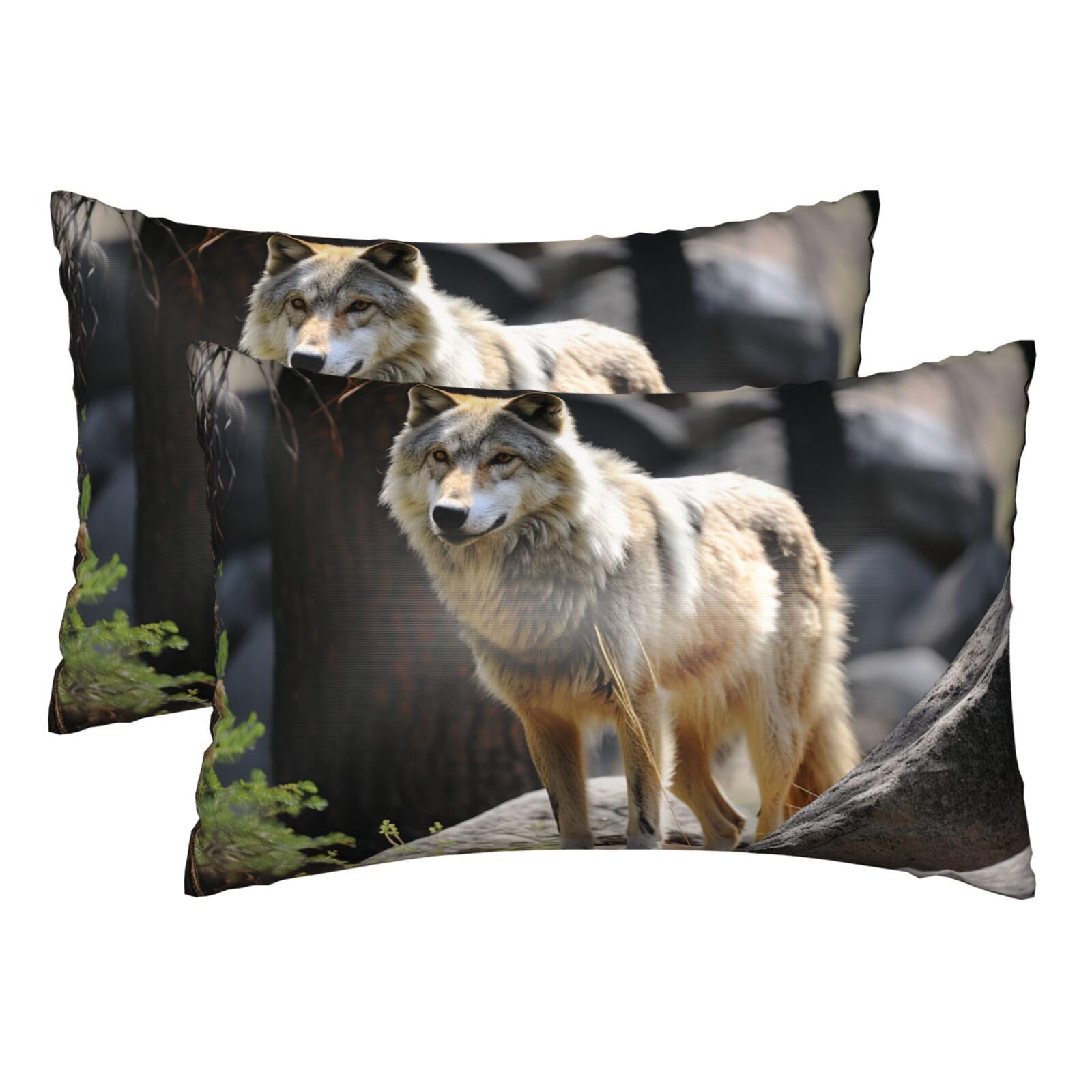 Silk Pillowcases Set of 2 Pillow Shams Breathable Soft Pillow Covers with Envelope Closure Wildlife Wolf Pillowcases 20x30 Inches Washed Pillow Cases for Hair and Skin