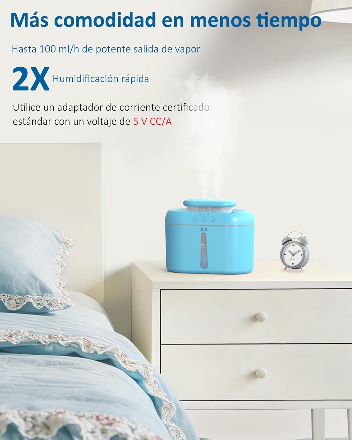 Humidificador Bebes LKV 2L, Humidificador de Aire con Apagado Automático y Luz Nocturna LED, Silencioso para Dormitorio, Azul