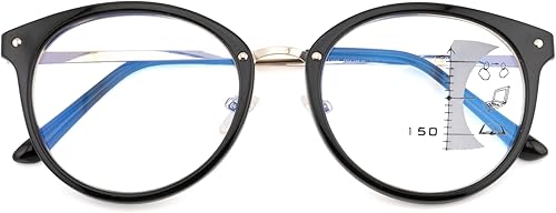 FEIVSN Gafas de lectura redondas progresivas multienfoque para mujeres y hombres, lentes multifocales, lentes de bloqueo de luz azul