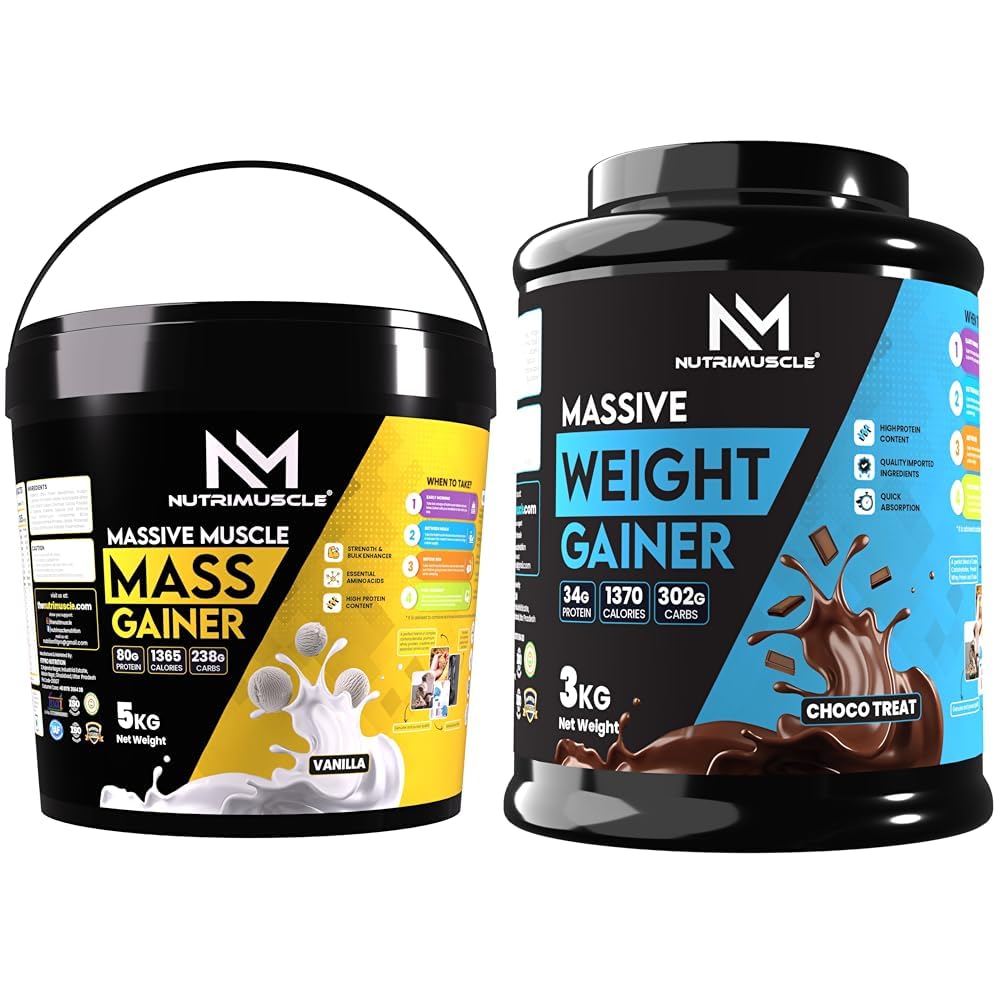Nutrimuscle ® Massive Muscle Mass Gainer - 5 Kgs - Vanilla Flavour - For Muscle, Mass and Strength | Nutrimuscle Massive Weight Gainer - 3 Kgs - Choco Treat Flavour For Weight & Mass Gain-image-42