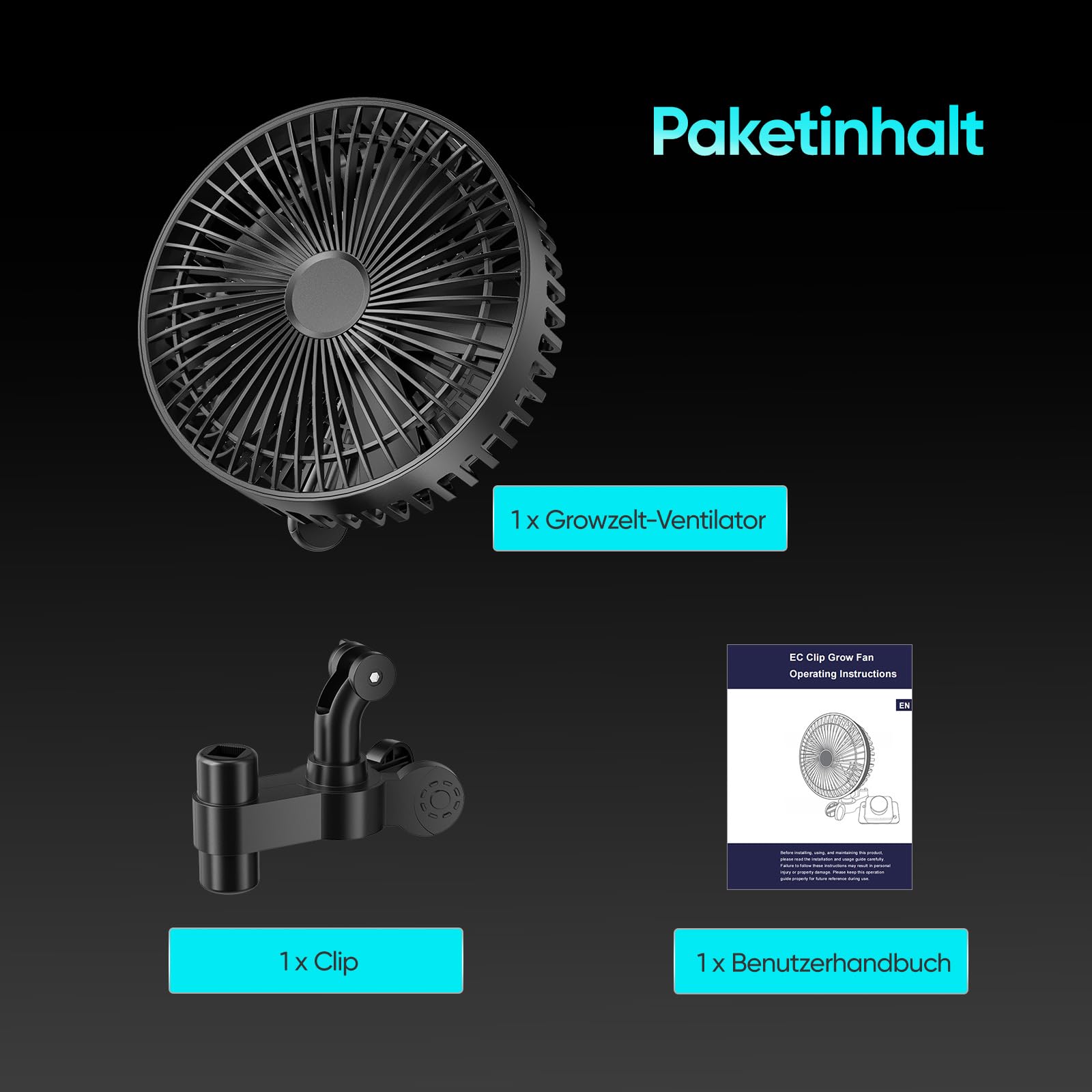Grow Clip - Ventilatore oscillante da 17,8 cm, con motore EC 10 W e 325 CFM, silenzioso, 32 dB, per tenda, serra, ventilatore per piante con 4 livelli