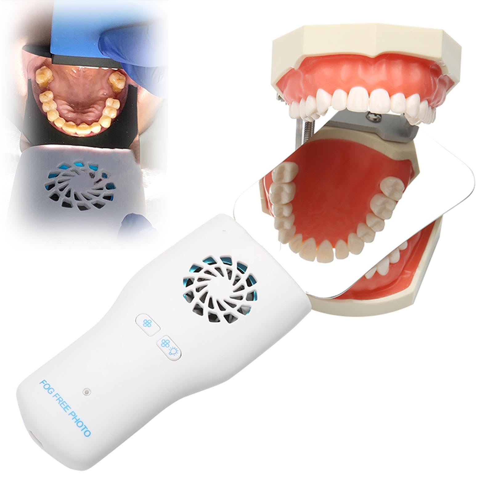 Espejos de Fotografía Dental Sin Niebla, Espejo Reflector de Ortodoncia Dental con 4 Espejos Intercambiables Inspección de Dientes Intraorales Espejo LED Inalámbrico