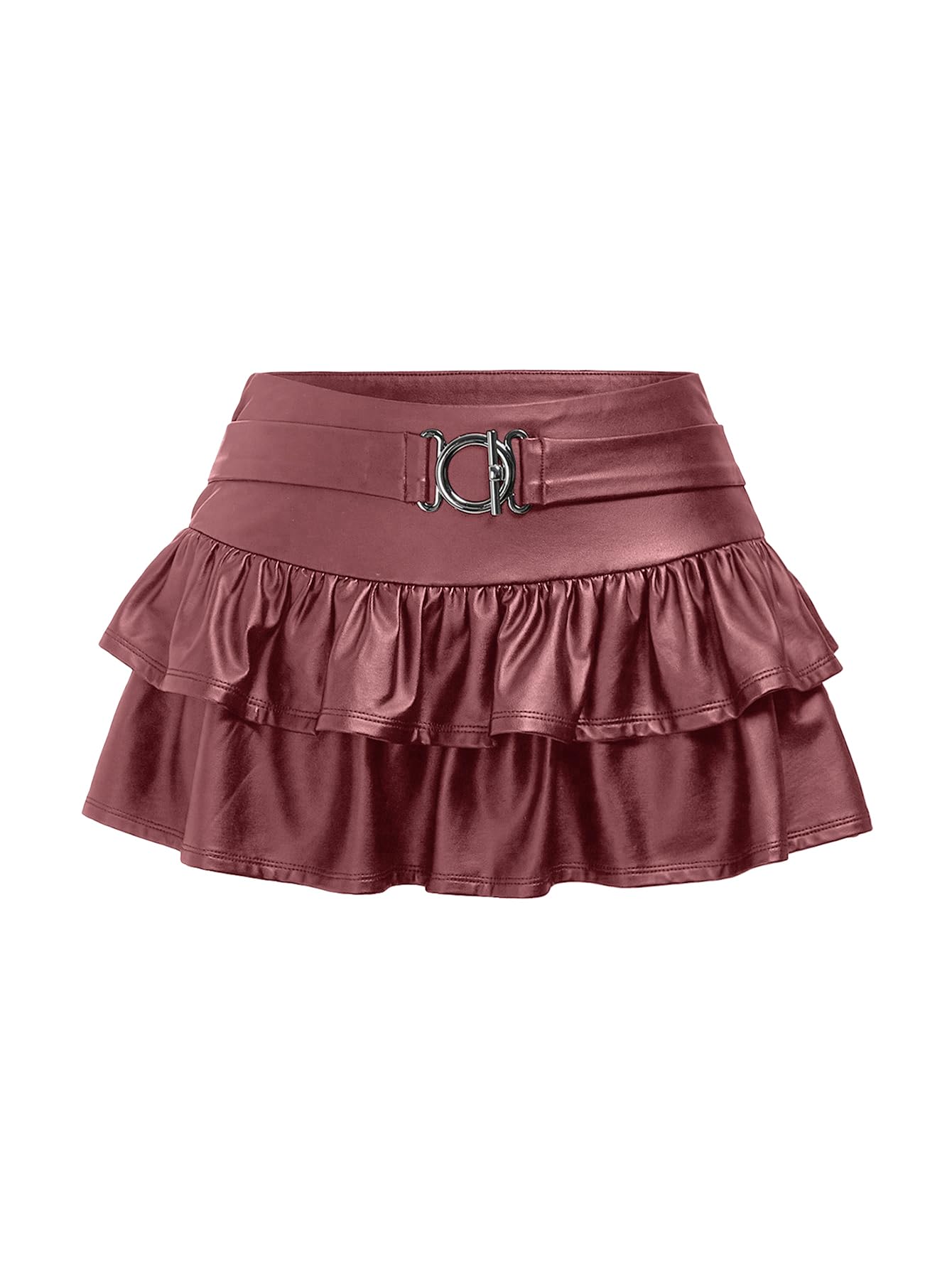 Floerns Women's Leather Y2k Mini Skirt Layered Ruffle Gothic Punk Low Rise Waist Skirt